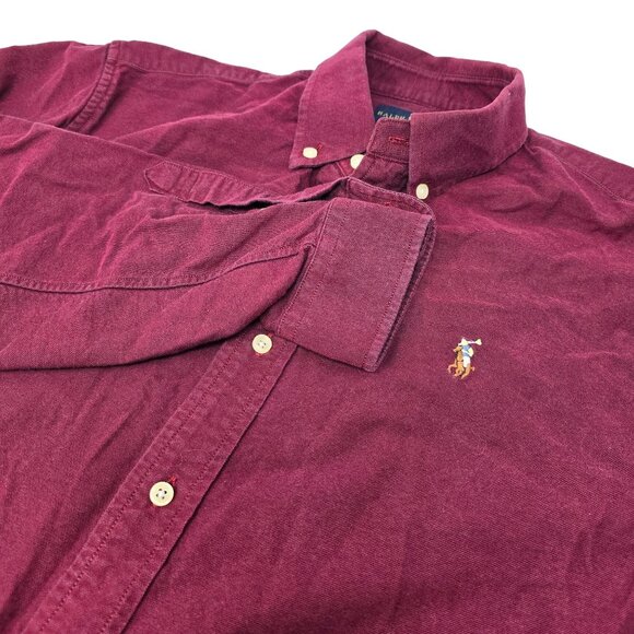 Ralph Lauren Custon Fit Heavy Cotton Button Down Shirt Size XL Men's Burgandy - Picture 1 of 5